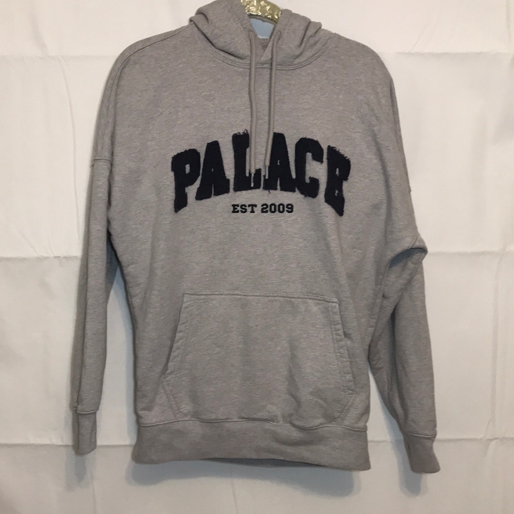 Palace Brand Drop Shoulder Denim Appliqué Hoodie Grey Medium 100% Cotton